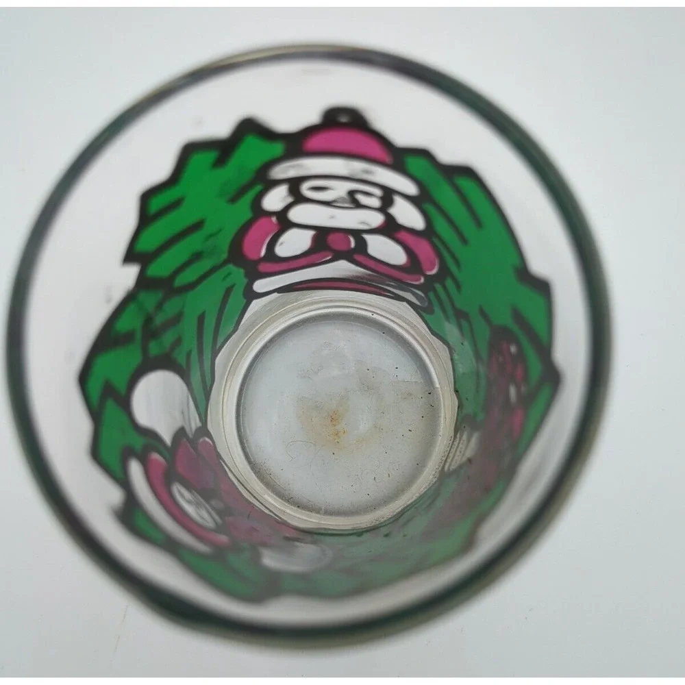 1973 Faroy Stained Glass Christmas Votive‎ Holder Red Fly Agaric Santa Angel